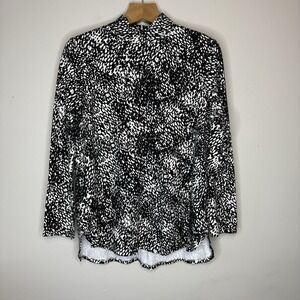Chico's Women's Sz 2 (Large) Black White Animal Print Mock Neck L/S Tunic‎ Top